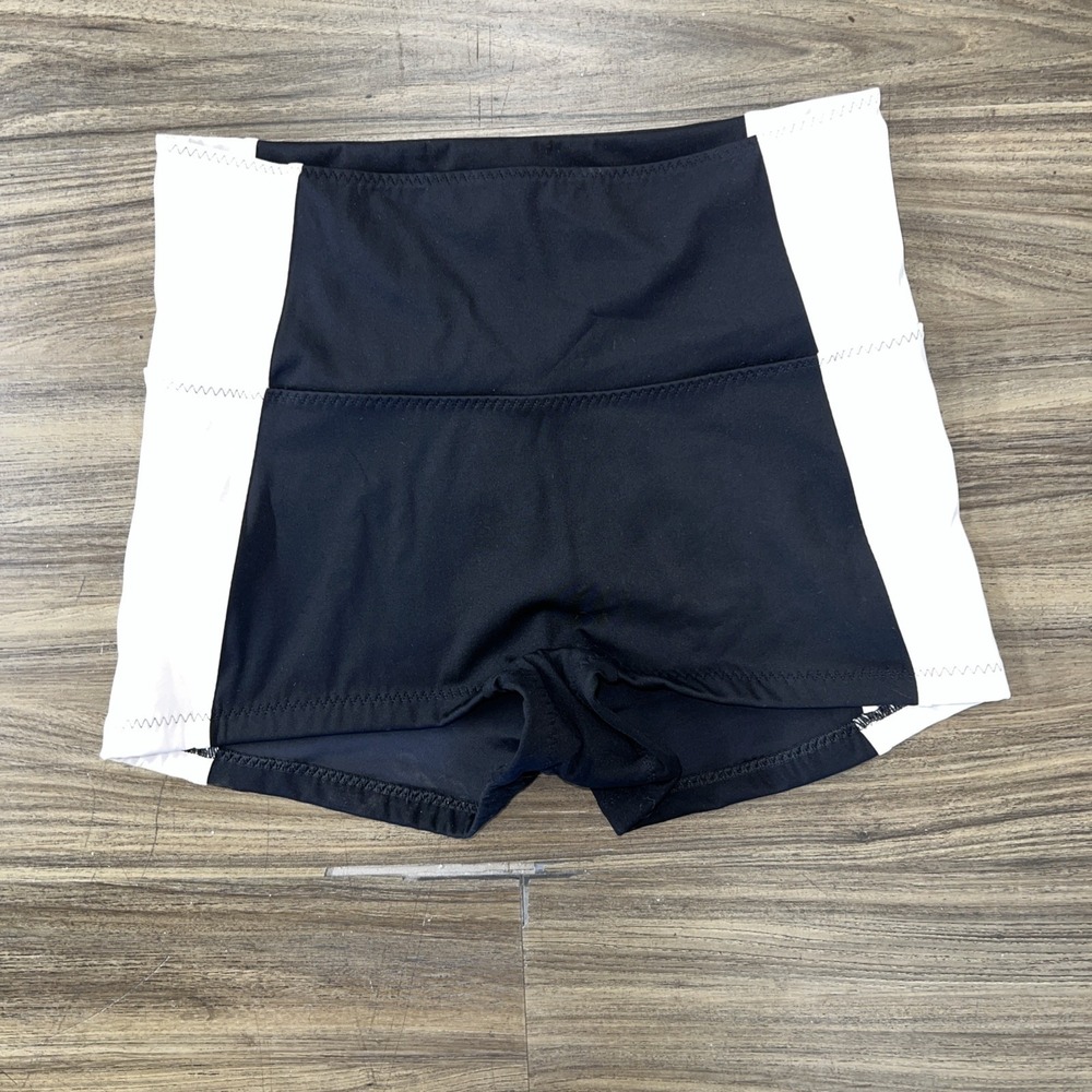 Fabletics High-Waisted Swim Short Black/White Colorblock Small FIRM Compression